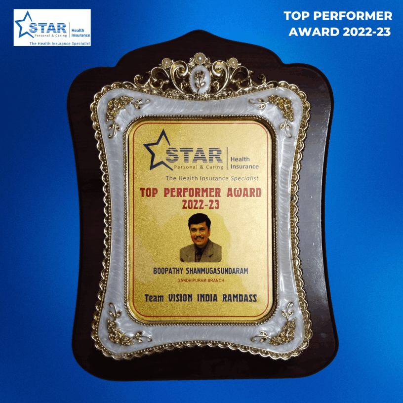 Top Performer 2022-23 award from Star Health
